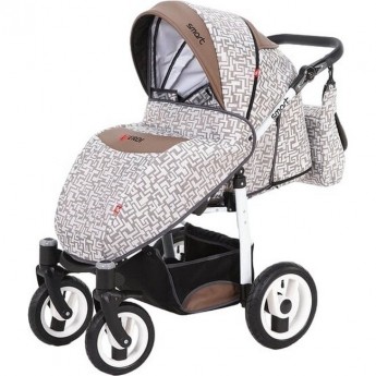 Коляска VERDI Smart 3 в 1, светлая с темно бежевым узором Коляска VERDI Smart 3 в 1, светлая с темно бежевым узором